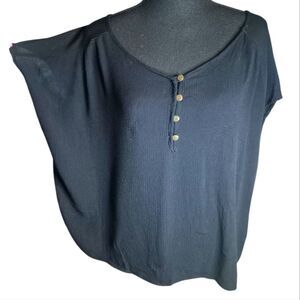 Effortless Black Henley Top w/ Gold Button Detail- Bubble B USA L/XL